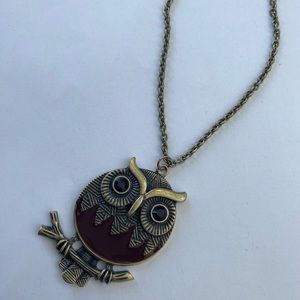 Owl bird night epoxy resin long charm pendant necklace jewelry animal delicate